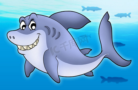 大型鱼类摄影照片_微笑的卡通鲨鱼