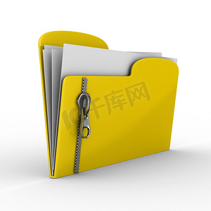 带拉链的黄色电脑文件夹。