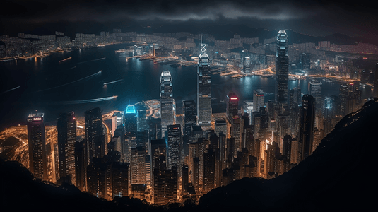 中环摄影照片_香港城市夜景