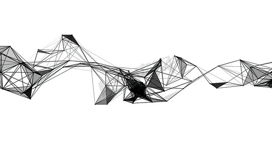 黑色多边形摄影照片_3D 插图-抽象几何多边形结构