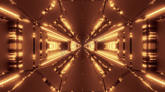 明亮干净的未来派科幻空间银河机库隧道走廊与酷反射灯 3d 插图背景墙纸设计