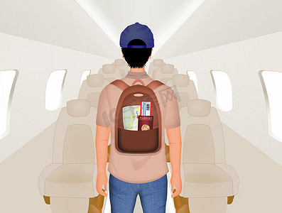 飞机上提着手提行李的男人