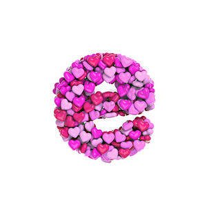 情人节字母 E - 小写 3d 粉红心字体 - 爱、激情或婚礼概念