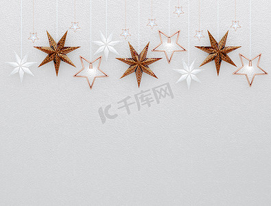 圣诞背景与星星和灯光 3d 渲染