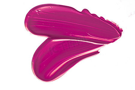 白色背景中突显的紫色美容化妆品质地、污迹化的化妆乳膏涂抹或粉底涂抹、化妆品产品和油漆笔触