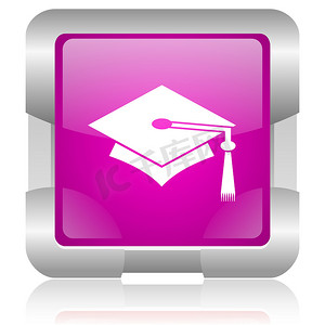 毕业粉红色方形 web 光泽图标