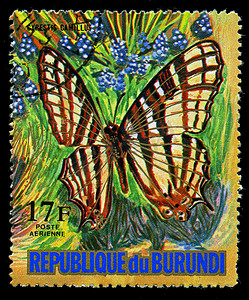 布隆迪共和国 — 大约 1974 年：在布隆迪印刷的邮票显示一只蝴蝶 Cyrestis Camillus，系列，大约 1974 年