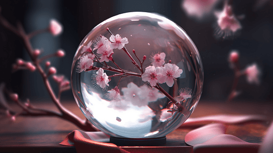水晶球里的樱花插画