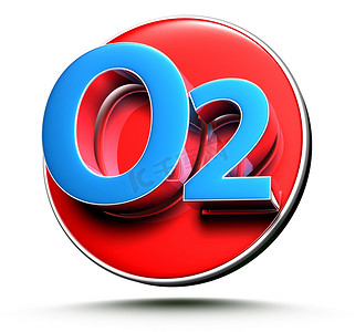 O2 3D 插图红色圆圈标志在白色背景上，带有剪切路径。
