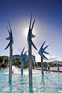 凯恩斯滨海艺术中心的钢鱼雕塑