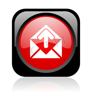 电子邮件写邮件摄影照片_邮件黑色和红色方形 web 光泽图标