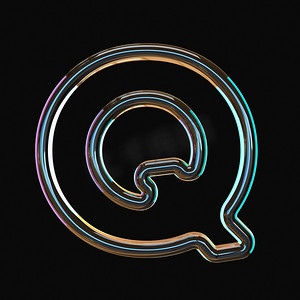彩色玻璃字母摄影照片_生动的彩色玻璃字体 Letter Q 3D