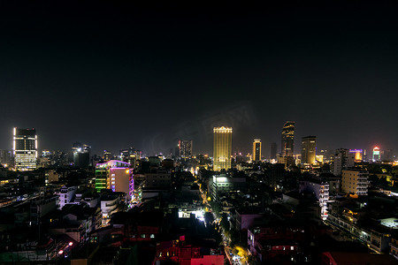 柬埔寨金边市中心城市天际线在晚上