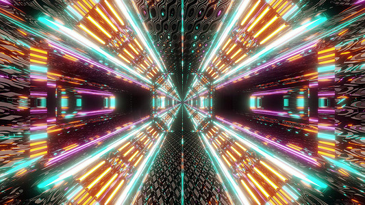 抽象质感的科幻隧道走廊与无尽的灯光 3d 插图墙纸背景 库存图片