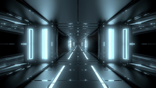 太空壁纸摄影照片_未来派太空科幻隧道与热金属 3d 渲染壁纸背景