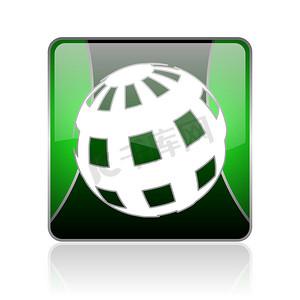 光泽球摄影照片_地球黑色和绿色方形 web 光泽图标