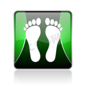 脚印黑色和绿色方形 web 光泽图标