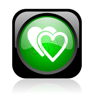 情人节图标摄影照片_爱黑色和绿色方形 web 光泽图标