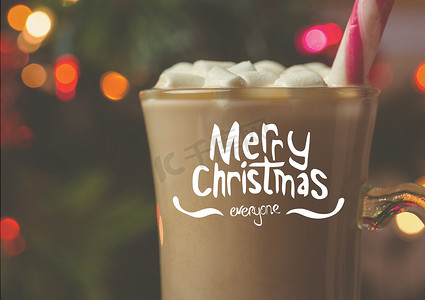 圣诞快乐的数字合成图像与一杯热巧克力和棉花糖