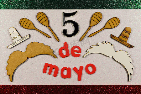 Cinco De Mayo 小胡子和阔边帽配马拉卡斯