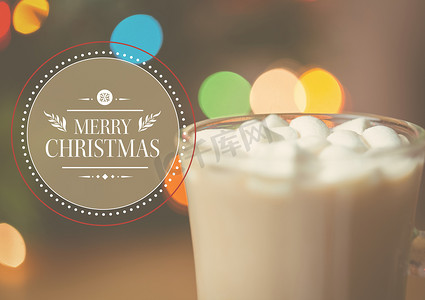 圣诞快乐消息与一杯热巧克力的数字合成图像