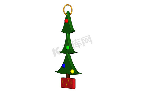 圣诞树吊坠摄影照片_绿色圣诞树与五颜六色的首饰
