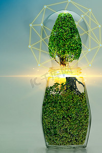 灯泡利用摄影照片_用于环境保护的抽象罐和灯泡绿色植物能源概念