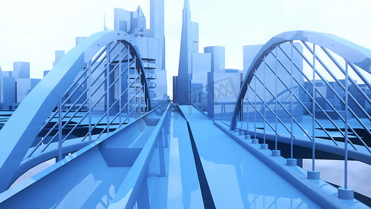 城市蓝色城市建筑场景 3D 渲染