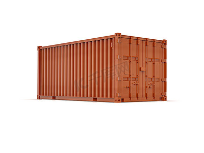 物流投递摄影照片_白色背景下用于物流和运输的 20 英尺货运集装箱