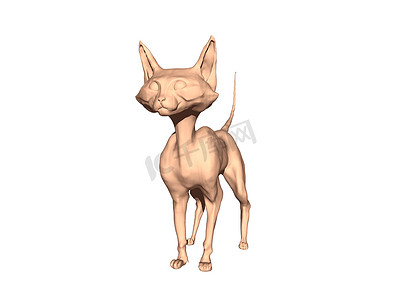 卡通猫咪耳朵摄影照片_长耳朵的裸瘦卡通猫