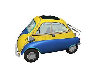 蓝色黄色小型车 Isetta 作为城市汽车