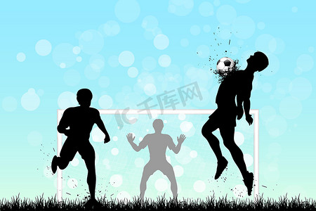 运动传单摄影照片_与三名球员的足球背景