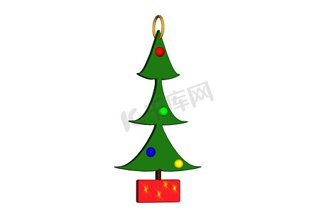 圣诞树吊坠摄影照片_绿色圣诞树与五颜六色的首饰