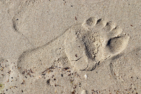 夏季沙滩上美丽而细致的脚印