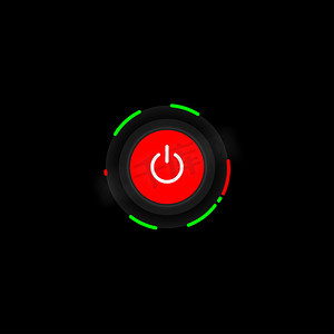 off摄影照片_On Off Push 风格的霓虹灯电源按钮，Off 按钮包含在黑色背景中的红色图标中，