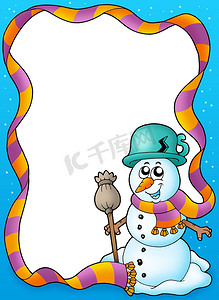 冬季框架与可爱的雪人