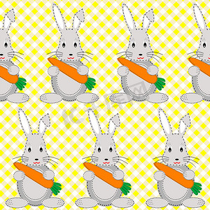 黄色可爱卡通摄影照片_卡通兔与胡萝卜无缝模式