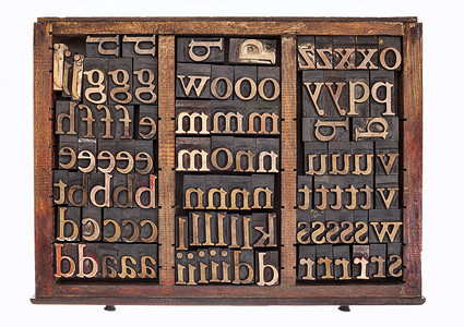 字英文摄影照片_排字机盒中的木字