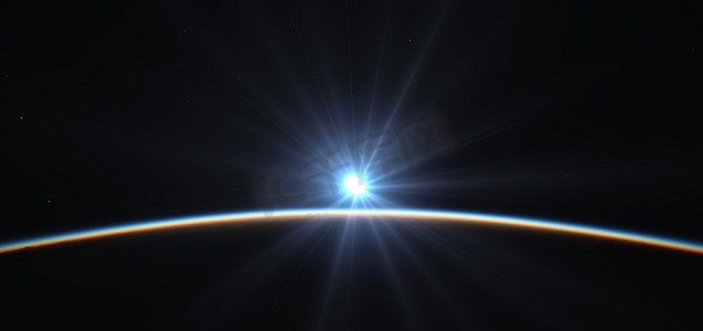 来自行星轨道的日出 3d 插图