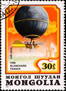 蒙古摄影照片_邮票显示气球布兰查德法国