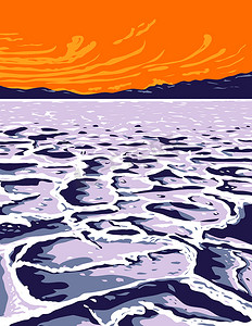 死亡谷国家公园的恶水盆地 Inyo County California United States WPA Poster Art