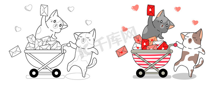 邮递员猫和情书卡通轻松着色页
