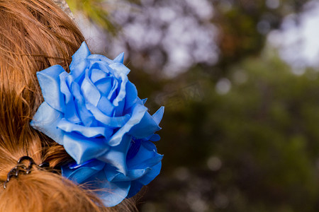 蓝玫瑰摄影照片_玫瑰造型蓝色发夹