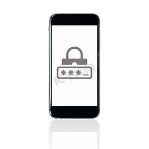 白色背景屏幕上带有锁密码符号的智能手机。