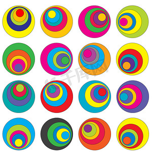彩色几何圆圈摄影照片_具有彩色圆圈的抽象几何背景