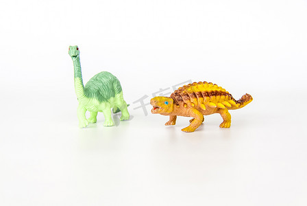 小恐龙背景摄影照片_在白色背景上的玩具恐龙。