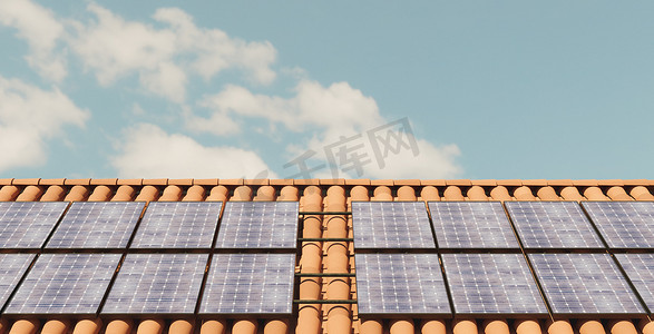可持续资源摄影照片_太阳能电池板屋顶