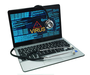 电脑病毒摄影照片_被病毒感染的笔记本电脑
