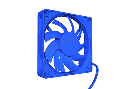 空调电脑摄影照片_带电缆的电脑中的蓝色风扇