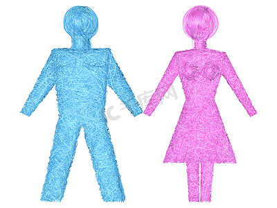 由蓝色和粉色条纹组成的男性和女性形状